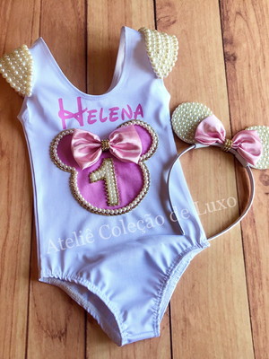 Collant da minnie rosa com pérolas e tiara