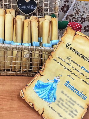 10 convite papiro cinderela! + convites individuais !