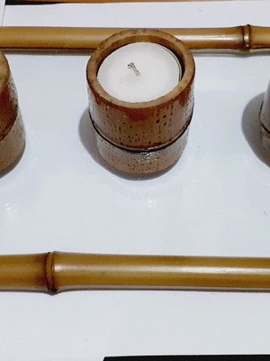Kit 1 bandeja com 3 velas de bambu natural