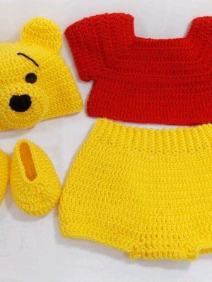 Fantasia ursinho pooh bebe de crochê