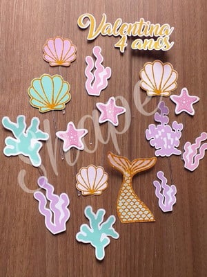 Topper de bolo personalizado sereia cute topo - caketopper