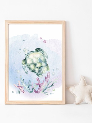 Quadro decorativo infantil fundo do mar tartaruga a3