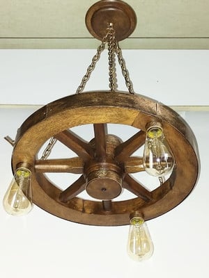 Lustre rústico roda 40cm com 3 soquetes