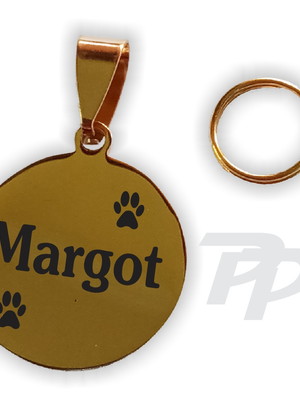 Placa de identificação pet - pingente redondo inox dourado