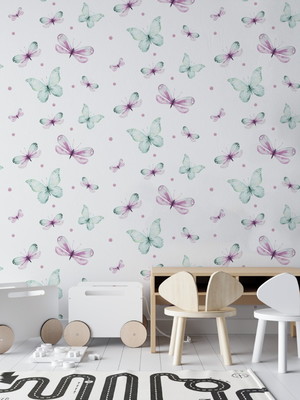 Papel de parede aquarela infantil borboleta