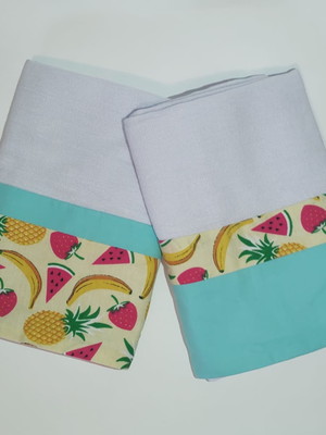 Pano de prato com barrado frutas kit com 2 unidades