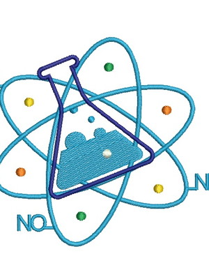 Matriz de bordado átomo tubo de ensaio laboratório cientista