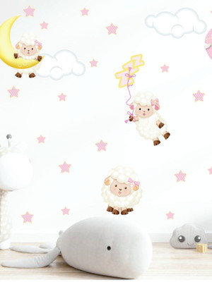 Adesivo parede ovelhinha soninho lua balão papel parede baby