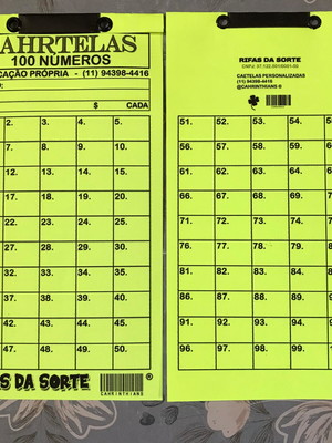 Cartela de rifa 100 números pacote com 10 unidades