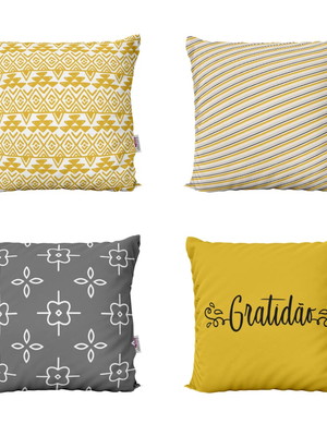 Capas de almofadas amarelas e cinzas gratidão para sofá