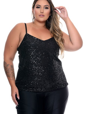 Top Cropped Paetê Plus Size De Alça Festa Brilho - R$ 64,9