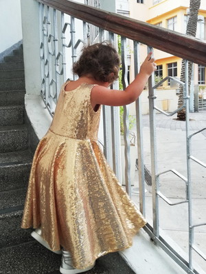 Vestido bordado paetês longo bebê e menina infantil brilho