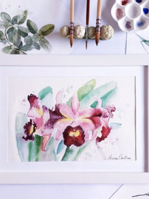 Orquídea - pintura em aquarela- a4