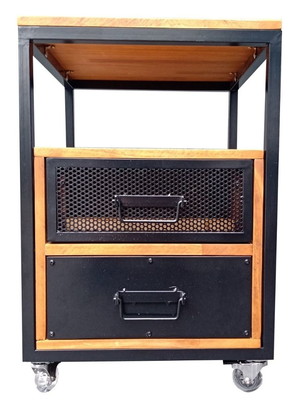 Mesa de cabeceira industrial com 2 gavetas cor castanheira