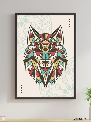 Quadro lobo tribal colorido