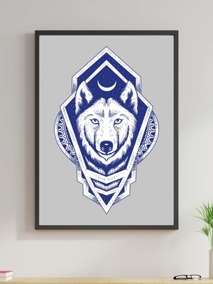 Quadro decorativo lobo com lua -34x45 cm