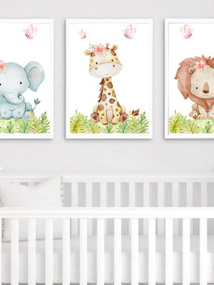 Quadros decorativos kit safari menina aquarela