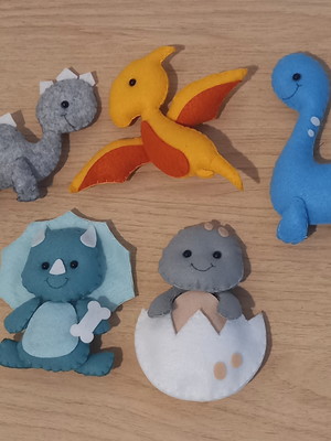 Aplique feltro dinossauros dino baby kit com 5 peças