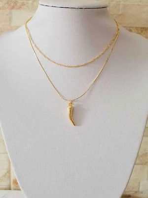 Choker e colar com pingente pimenta banhado ouro kit 3 pecas