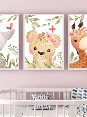 Quadros decorativos kit safari menina aquarela