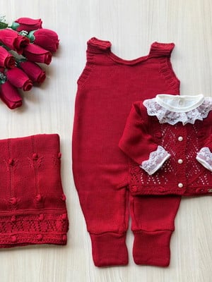 Kit saida maternidade de menina vermelha tricot 4 peças