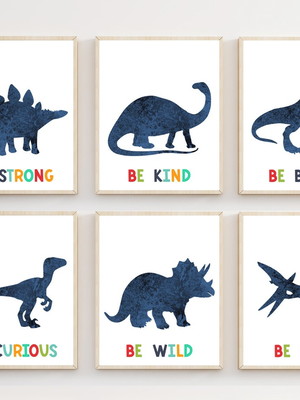 Kit 6 quadros decorativo infantil nos tempos dos dinossauros