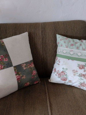Almofada patchwork linho + algodão
