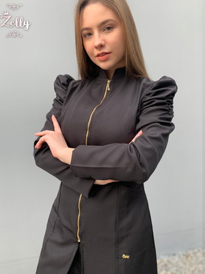 Jaleco feminino manga bufante, acinturado modelo angel black