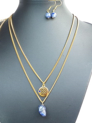 Conjunto dourado signo aquário brinco+pulseira+colar | santa
