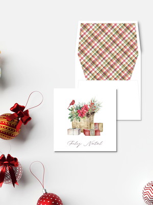 Cartão de natal cesta floral (duplo)