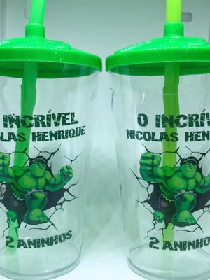 Copo twister 500ml personalizado c/tampa hulk