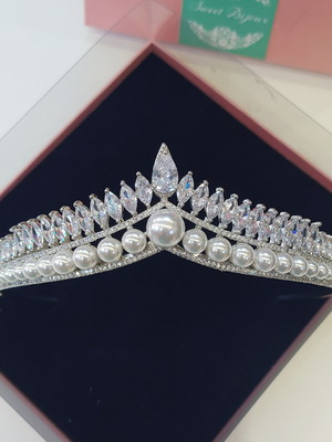 Coroa de noiva de zircònia e pérola sweet