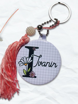 Chaveiro personalizado letras florais botton espelho