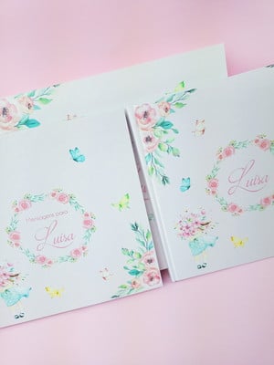 Livro do bebê e livro de mensagem floral