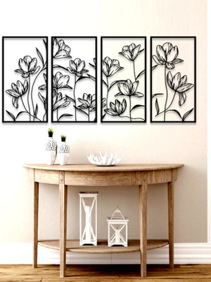 Conjunto 4 quadros vazados mdf 3mm floral decoração 146x65cm