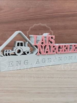 Decoração para engenheiro agrônomo branco com acrílico 20cm