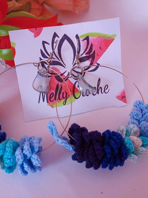 Brinco de crochê, argola de flores acessório feminino