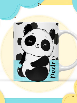Lembrancinha caneca de polímero do panda com nome pedro