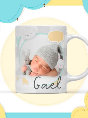 Lembrancinha caneca de polímero nascimento gael