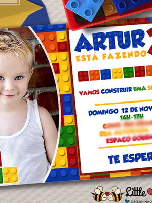 Convite festa lego digital com foto