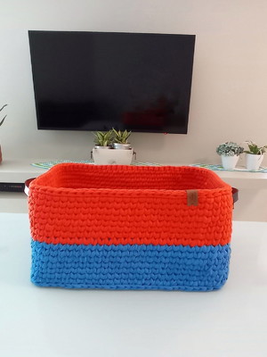 Cesto retangular 40x30x20 com alça de couro ecológico
