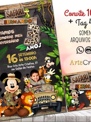 Convite digital c/tag safari mickey mouse com foto