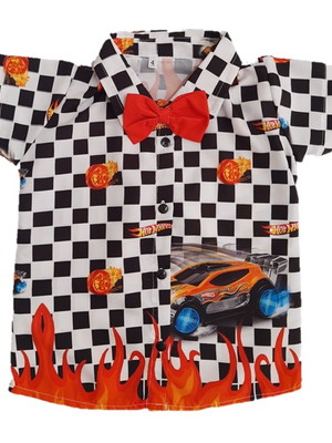 Camisa infantil temática carros hot wheels c/ gravata menino