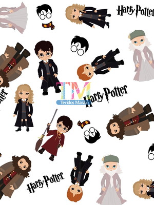 Tecido tricoline estampado harry potter - fundo branco