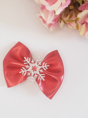Laço infantil vermelho metalizado m com aplique de natal