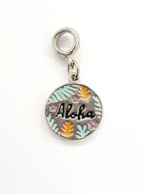 Berloque aloha com resina - banho ródio branco