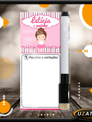 Mini lousa personalizada com caneta e embalagem - bailarina