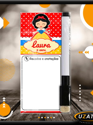 Mini lousa personalizada com caneta - branca de neve