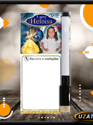 Mini lousa personalizada com caneta - a bela e a fera