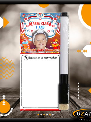 Mini lousa personalizada com caneta - tema circo